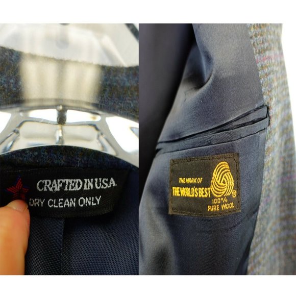 WOOLRICH Plaid Suit 42 Large Mens Wool Black Tweed Blazer Coat Notched Collar - Picture 10 of 12